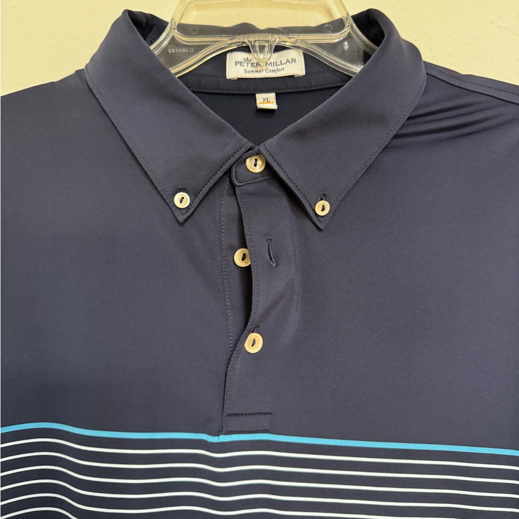 Peter Millar, Golf Polo, Xl, Blue Stripe